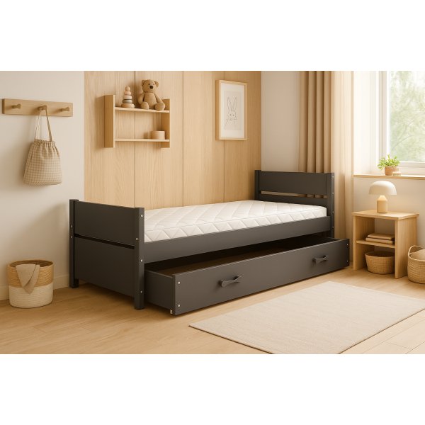 Juniorsäng Bartek med förvaringslåda 90 cm - Grafitgrå Juniorsäng Bartek med förvaringslåda 90 cm - Grafitgrå