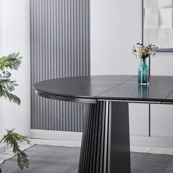 Matgrupp Crossby f�rl�ngbart bord �120-200cm i svartbetsad ek med 8st Callum matstol i beige tyg