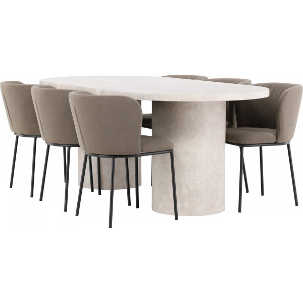 Matbord Narvik med 6 st Edina stolar - Svart/brun/beige