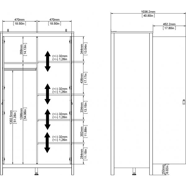 Armoire Madrid  2 portes - Blanc