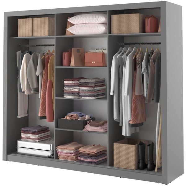 Armoire à portes coulissantes et miroir - Gris Armoire à portes coulissantes et miroir - Gris