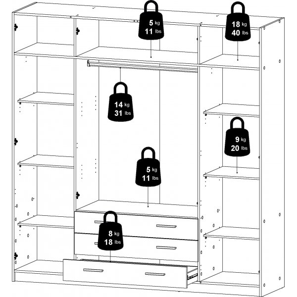 Armoire Sprint avec 4 portes et 3 tiroirs - Blanc Armoire Sprint avec 4 portes et 3 tiroirs - Blanc