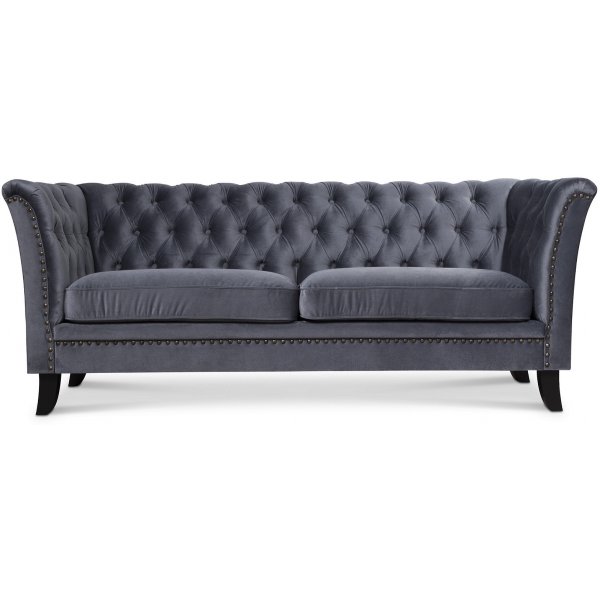 Milton Chesterfield 2-sits soffa i gr sammet + Flckborttagare fr mbler