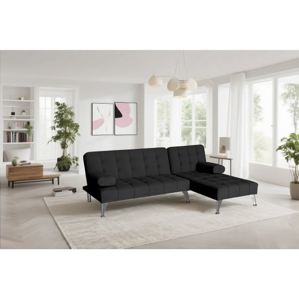 Bdsoffa med divan i svart sammet
