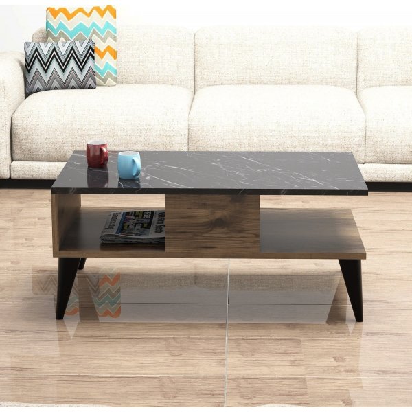 Table basse Lidya 90 x 54 cm - Noyer/marbre Table basse Lidya 90 x 54 cm - Noyer/marbre