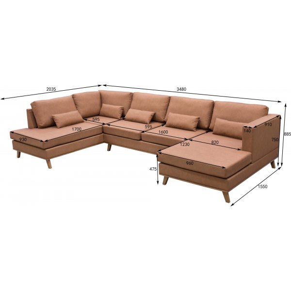 Ranger U-soffa med öppet avslut vänster - Cognac (Läderutseende) / Ek Ranger U-soffa med öppet avslut vänster - Cognac (Läderutseende) / Ek