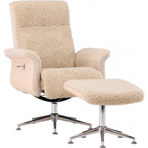 Hagn reclinerftlj med fotpall - Beige frskinnsimitation/whitewash ek