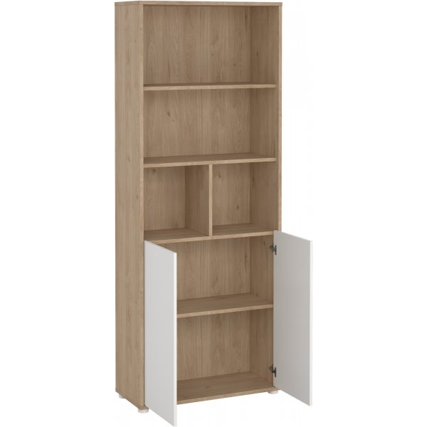 Bibliothèque haute Sign avec 2 portes - Blanc/hickory Bibliothèque haute Sign avec 2 portes - Blanc/hickory