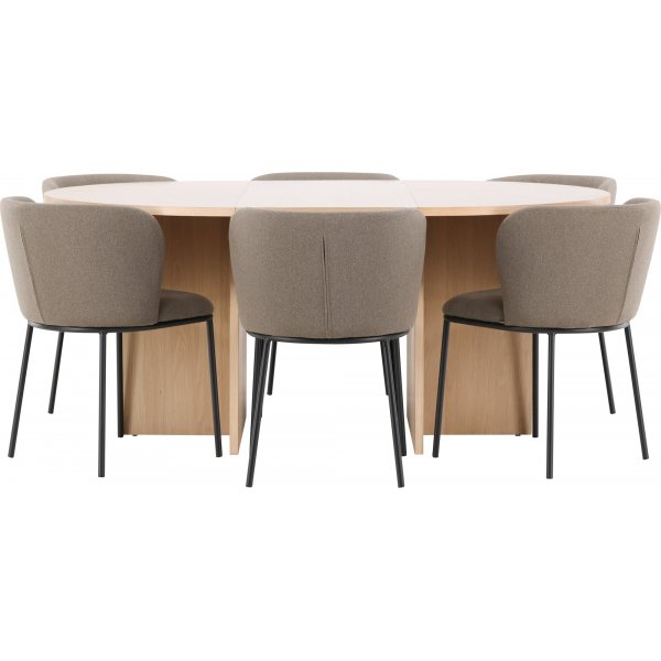 Matbord Strada med 6 st Edina stolar - Brun/svart/whitewash + 6.00 x Stolsdyna