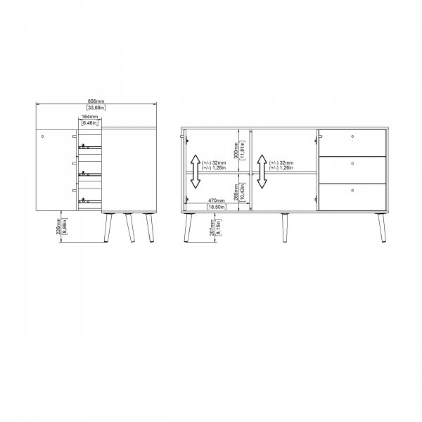 Sideboard Bodo | 2 drrar & 3 ldor | Vit