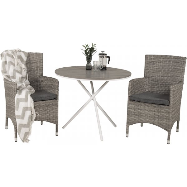 Parma utematgrupp med 2 st Malin stolar - Grå/Vit Parma utematgrupp med 2 st Malin stolar - Grå/Vit