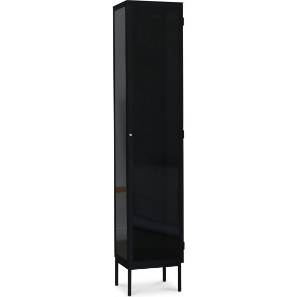 Revel vitrinskp 200x40 cm - Svart / Tonat glas + Mbeltassar