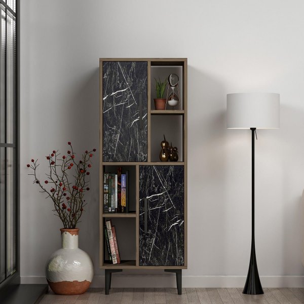 Cabinet Leni - Noyer/marbre noir