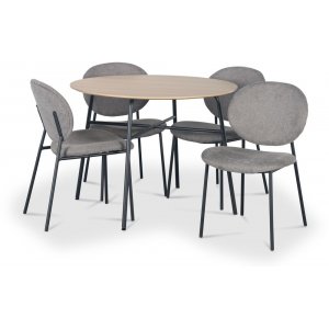 Groupe de repas Tofta table 100 cm en bois clair + 4 chaises Tofta grises