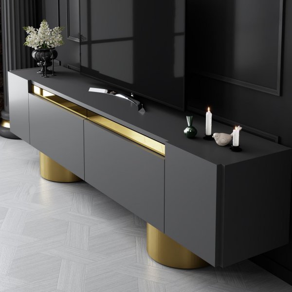 Bohem TV-bänk - Antracit/guld Bohem TV-bänk - Antracit/guld