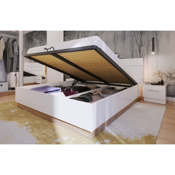 Bed 180 x 200 cm - Wit/Stirling Oak Bed 180 x 200 cm - Wit/Stirling Oak
