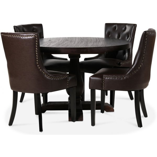 Lamier matgrupp Bord med 4 st Tuva stolar i brun PU + 4.00 x Stolsdyna