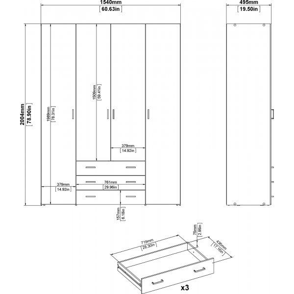 Armoire Space avec 4 portes et 3 tiroirs - Blanc Armoire Space avec 4 portes et 3 tiroirs - Blanc
