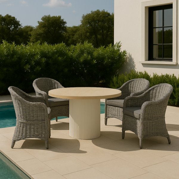 Merca matgrupp: Runt bord + 4 st gr Mercury ftljer gr konstrotting