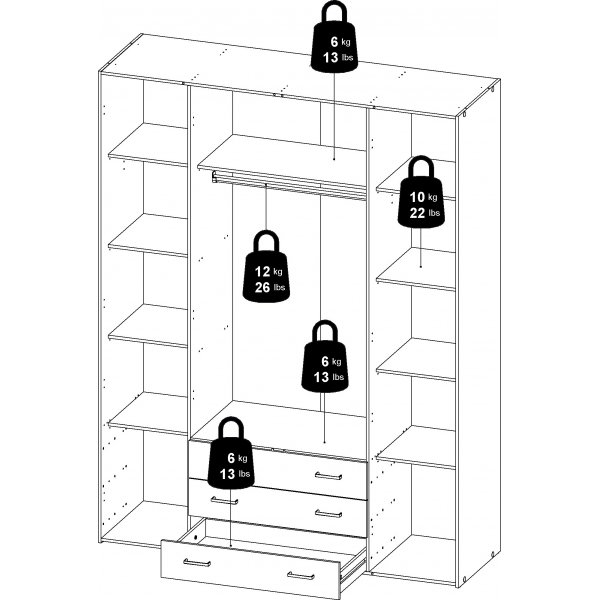 Armoire Space avec 4 portes et 3 tiroirs - Blanc Armoire Space avec 4 portes et 3 tiroirs - Blanc