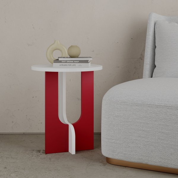 Lunar sidobord 40 x 40 cm - Vit/röd Lunar sidobord 40 x 40 cm - Vit/röd