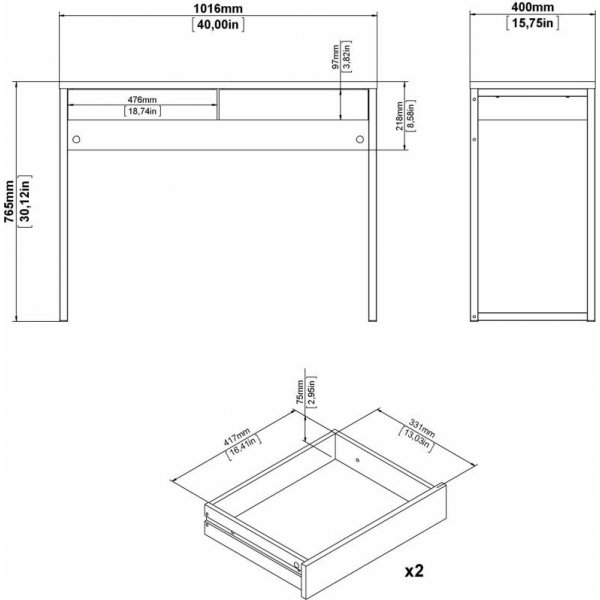 Bureau Function Plus 101,6 x 40 x 76,5 cm - Blanc