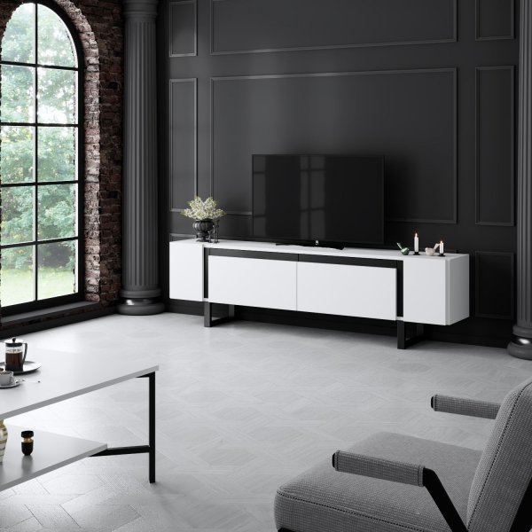 Erki TV-bnk - vit/svart