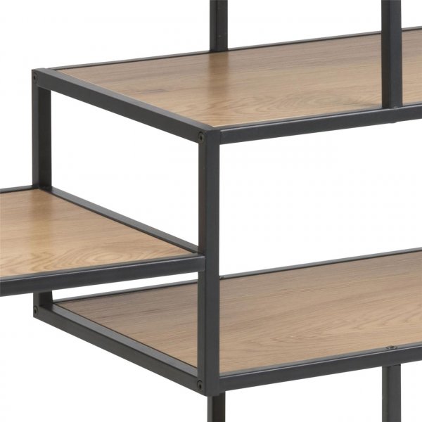 Lincoln bokhylla A - Ek/svart - 5 hyllor