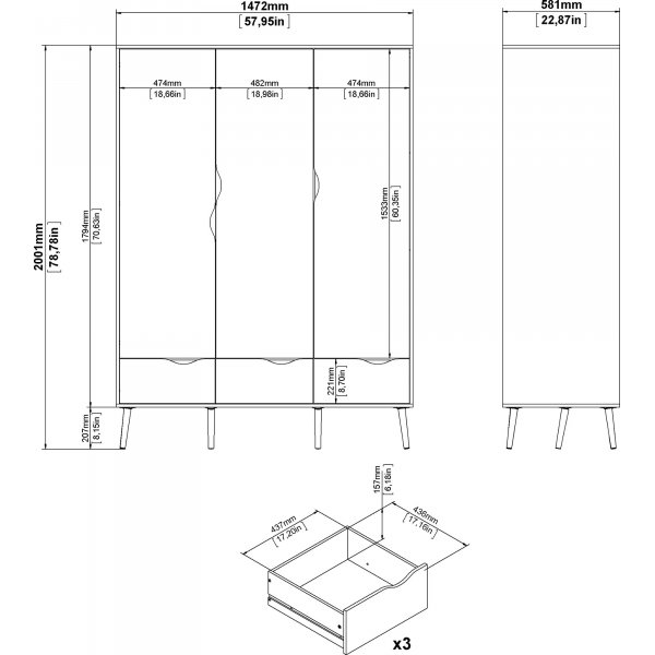 Armoire Oslo  3 portes - Blanc/chne