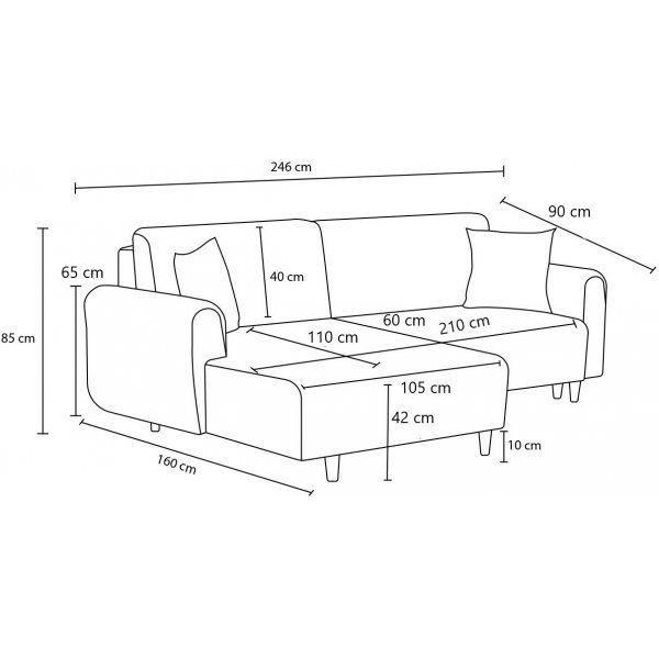 Canap lit Mane  droite - Gris