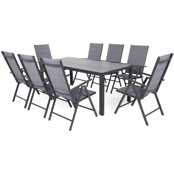 Utematgrupp Ibiza bord med 8 st positionsstolar - Gr/mrk gr