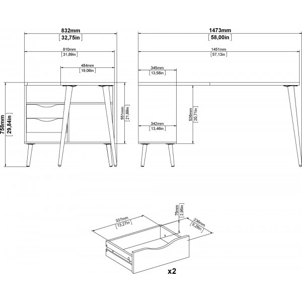 Oslo skrivbord 145 x 81 cm - Svart/ek