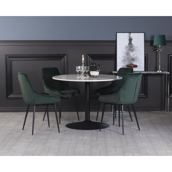 Plaza matgrupp, marmorbord med 4 st Theo sammetsstolar - Grn/Vit/Svart
