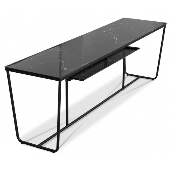 Stella TV-bänk - Svart marmorerat glas / Svart matt underrede Stella TV-bänk - Svart marmorerat glas / Svart matt underrede