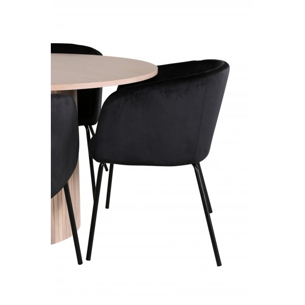 Bianca Matgrupp runt vitputsat matbord med 4 st Berit svart stolar