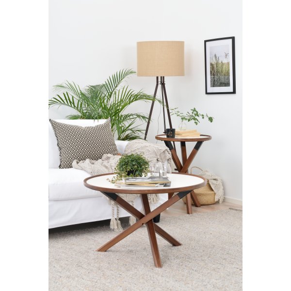 Morris soffbord Ø80 cm - Vit/valnöt Morris soffbord Ø80 cm - Vit/valnöt