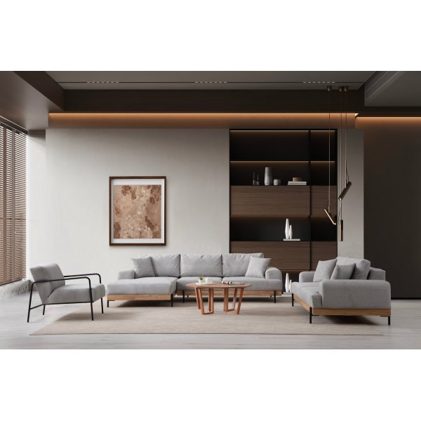 Canapé Eti divan gauche - Gris/chêne Canapé Eti divan gauche - Gris/chêne