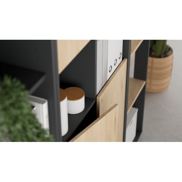 Bibliothèque haute Sign à 4 portes - Gris mat/hickory Bibliothèque haute Sign à 4 portes - Gris mat/hickory