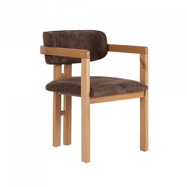 Karmstol Torpin i brun chenille och ek
