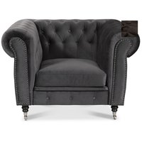 Chesterfield Cambridge Deluxe fåtölj - Mörk gråbrun vintage läderlook Chesterfield Cambridge Deluxe fåtölj - Mörk gråbrun vintage läderlook