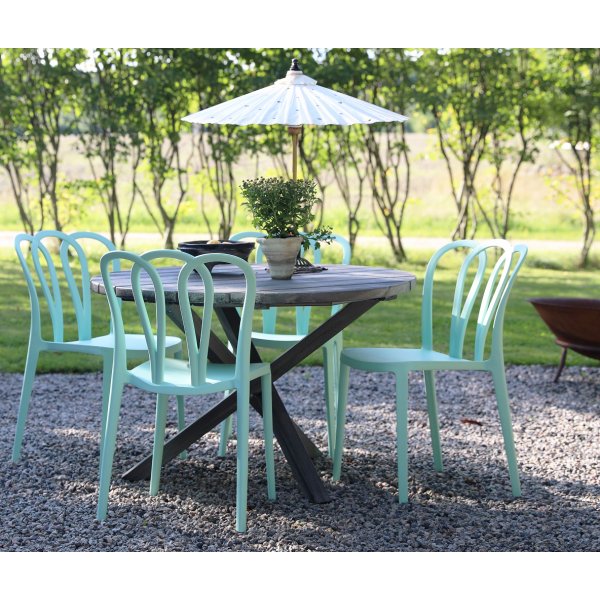 Matgrupp Scottsdale: Runt grtt trbord inklusive 4 st Bally stapelbara stolar