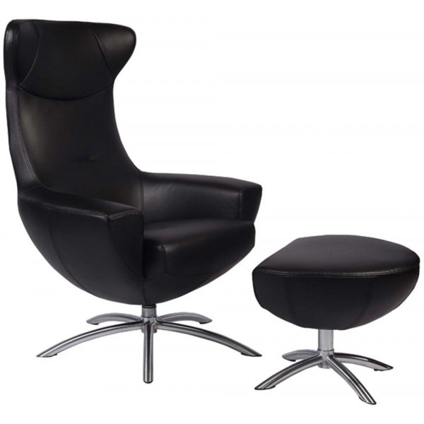 Hjellegjerde Baloo f�t�lj - Svart (L�der) / borstat st�l