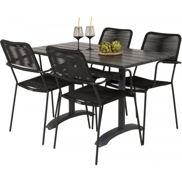 Denver utematgrupp med 4 st Lindos karmstolar - Svart Denver utematgrupp med 4 st Lindos karmstolar - Svart