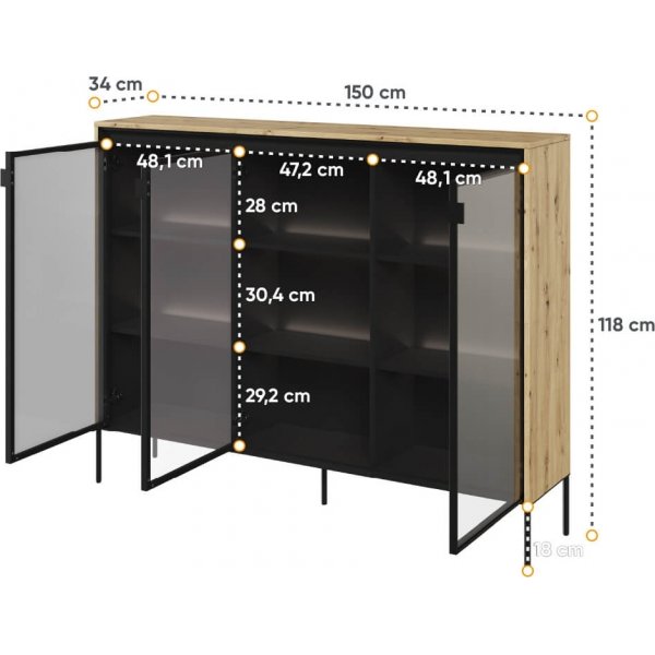 Trend vitrinskp H118 cm - Artisan ek/svart