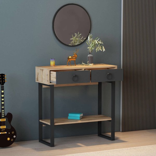 Valery avlastningsbord med spegel 90 x 35,3 cm - Antracit/m�rkbrun