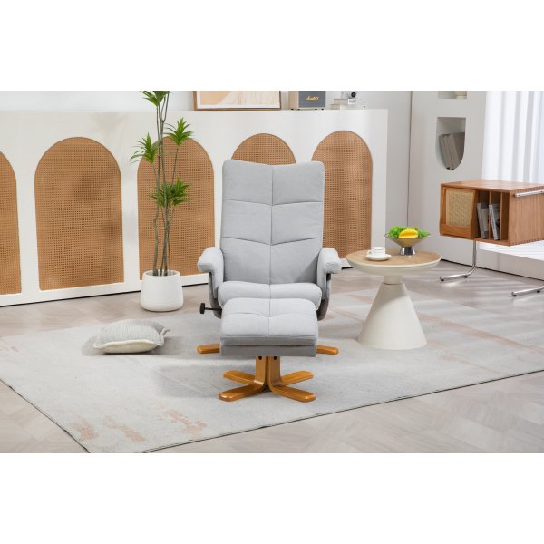 Fauteuil réglable Duva avec repose-pieds et rangement - Tissu gris et pieds en bois Fauteuil réglable Duva avec repose-pieds et rangement - Tissu gris et pieds en bois