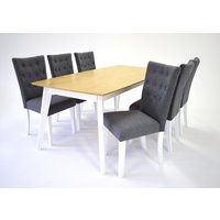 Sarek matgrupp - Bord inklusive 6 st Crocket stolar - Vit/ek Sarek matgrupp - Bord inklusive 6 st Crocket stolar - Vit/ek