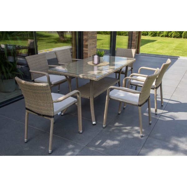 Matgrupp Sumba bord + 6 stolar & sittdynor - Beige melerad