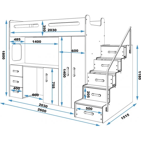 Max lofts�ng med skrivbord 80 x 200 cm - Valfri f�rg