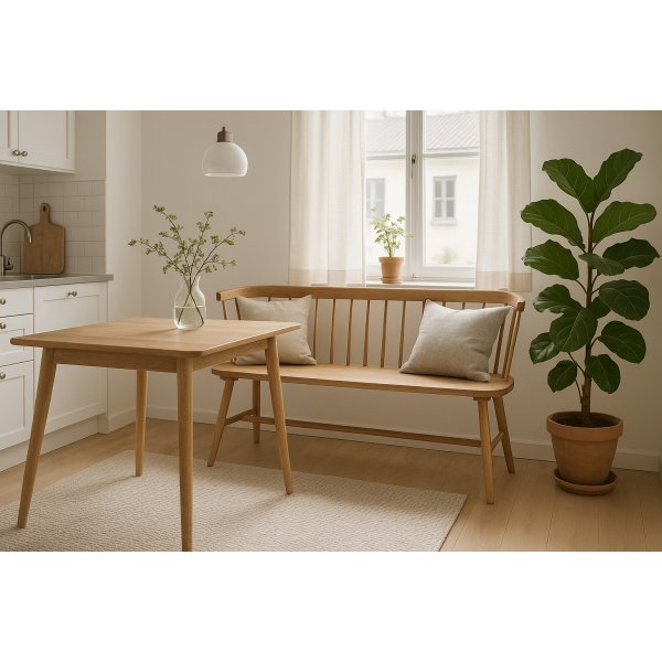 Geoliede eikenhouten lattenbank - Sandhamn + 3.00 x Stoel kussen